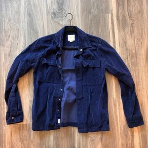 Oversized blue corduroy trucker shirt